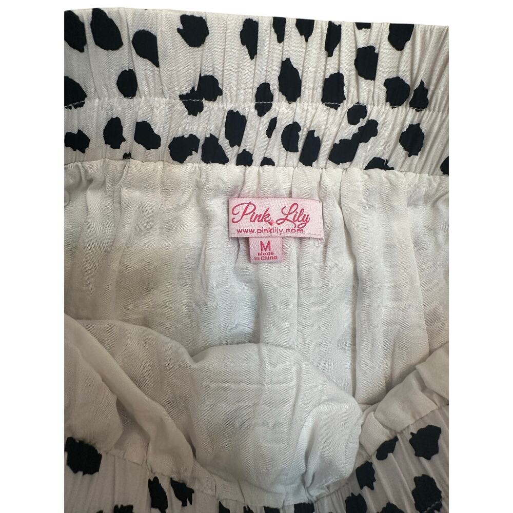 Pink Lily Dalmatian Print Flowy Mini Skirt Size Medium Black White Animal Print - Picture 4 of 9
